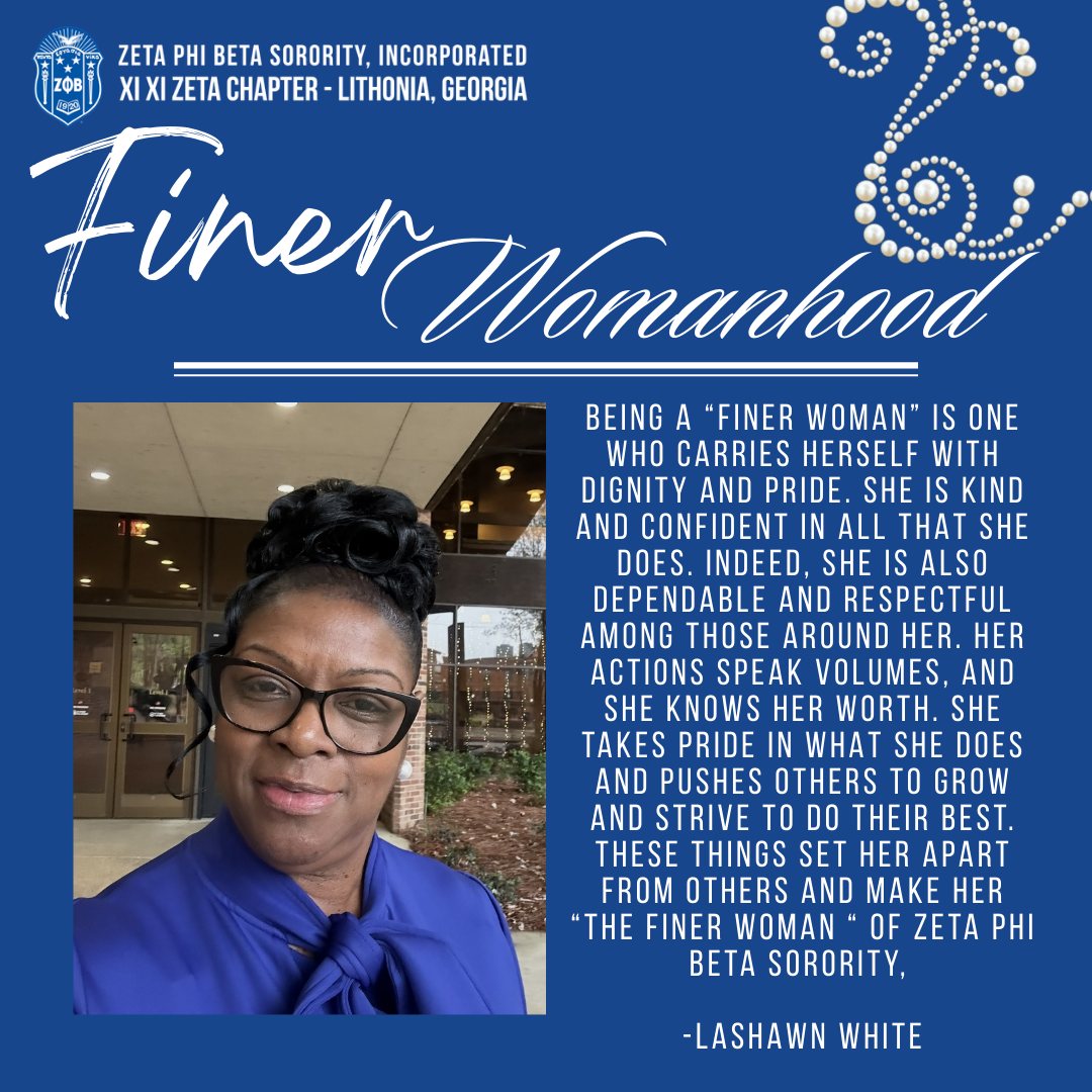 Dignity, pride, and kindness define the path. Soror LaShawn White believes a Finer Woman’s actions speak volumes, pushing those around her to grow and strive for their absolute best. 💙 #XiXiZetaZetas #ZetaPhiBeta #Inspiration #FinerWomanhood