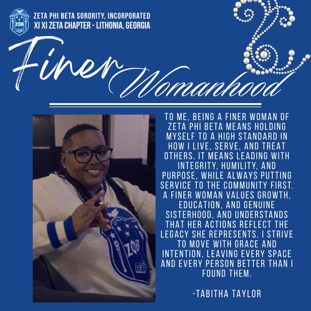 To Soror Tabitha Taylor, Finer Womanhood is a commitment to excellence in service and character. It’s about leaving every space—and every person—better than you found them. 💙🕊️ #FinerWomanhood #ZetaPhiBeta #XiXiZeta #ServiceFirst