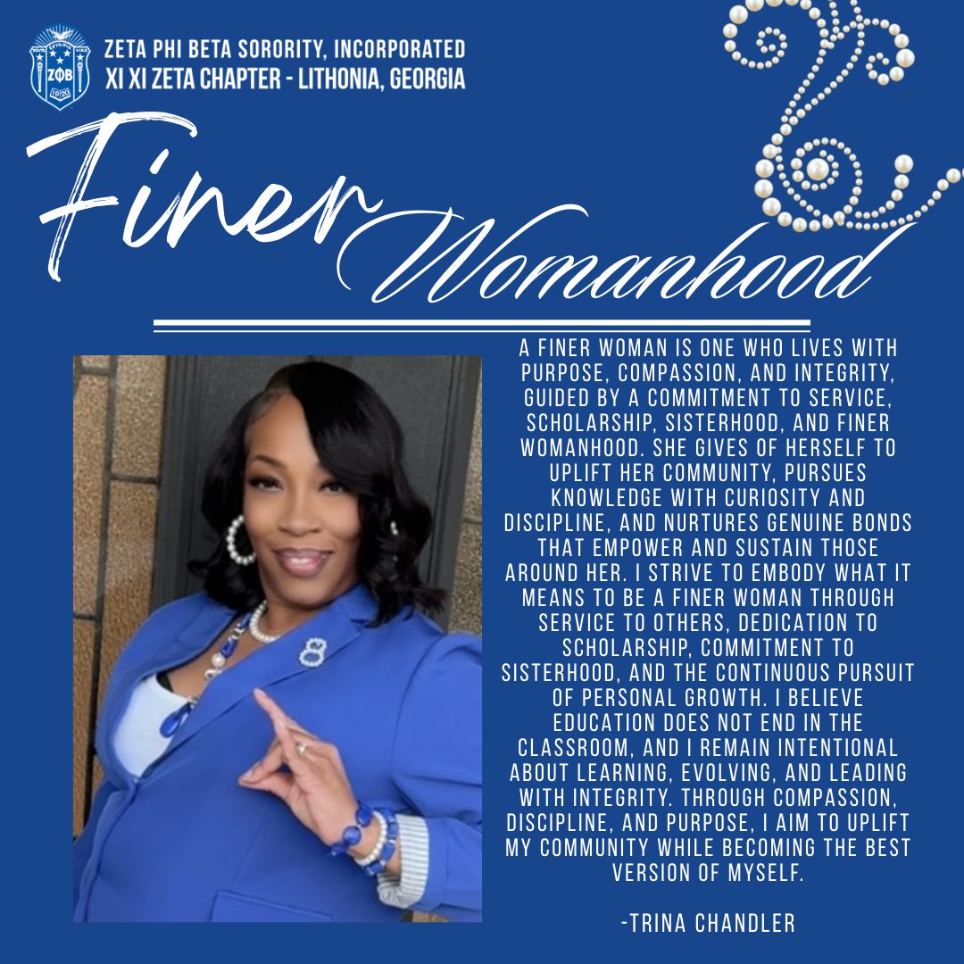 Education doesn't end in the classroom. β¨ Soror Trina Chandler embodies Finer Womanhood through a commitment to continuous learning, evolving, and leading with a heart for community. #LifelongLearner #ZetaPhiBeta #FinerWomanhood #XiXiZeta