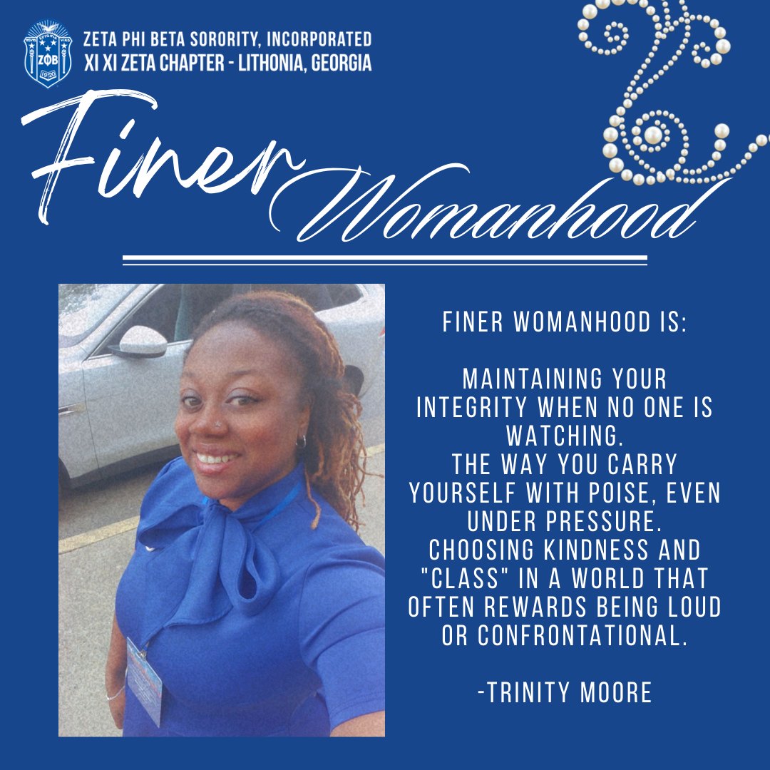 Integrity is doing the right thing even when no one is watching. 💙 Soror Trinity Moore highlights the importance of poise under pressure and choosing kindness and "class" in all things. #Integrity #Poise #FinerWomanhood #XiXiZeta