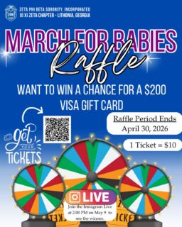 TWO DAYS LEFT!￼ 2️⃣
￼￼

Many thanks to everyone who has supported our raffle so far, and a reminder that there’s still time to get your tickets (or to get more!) 

 Need to get ready for Boule’ shopping? Want to add some Finer pieces to your wardrobe? Just want an extra $200? 

Here’s your chance!

Support Xi Xi Zeta’s March for Babies raffle and enter for a chance to win a $200 Visa gift card!!

You can purchase your tickets using the QR code in the flyer or the link below. 😁💙

https://www.zeffy.com/en-US/ticketing/2026-march-for-babies-raffle-proceeds-to-benefit-the-march-of-dimesmarch-for-babies