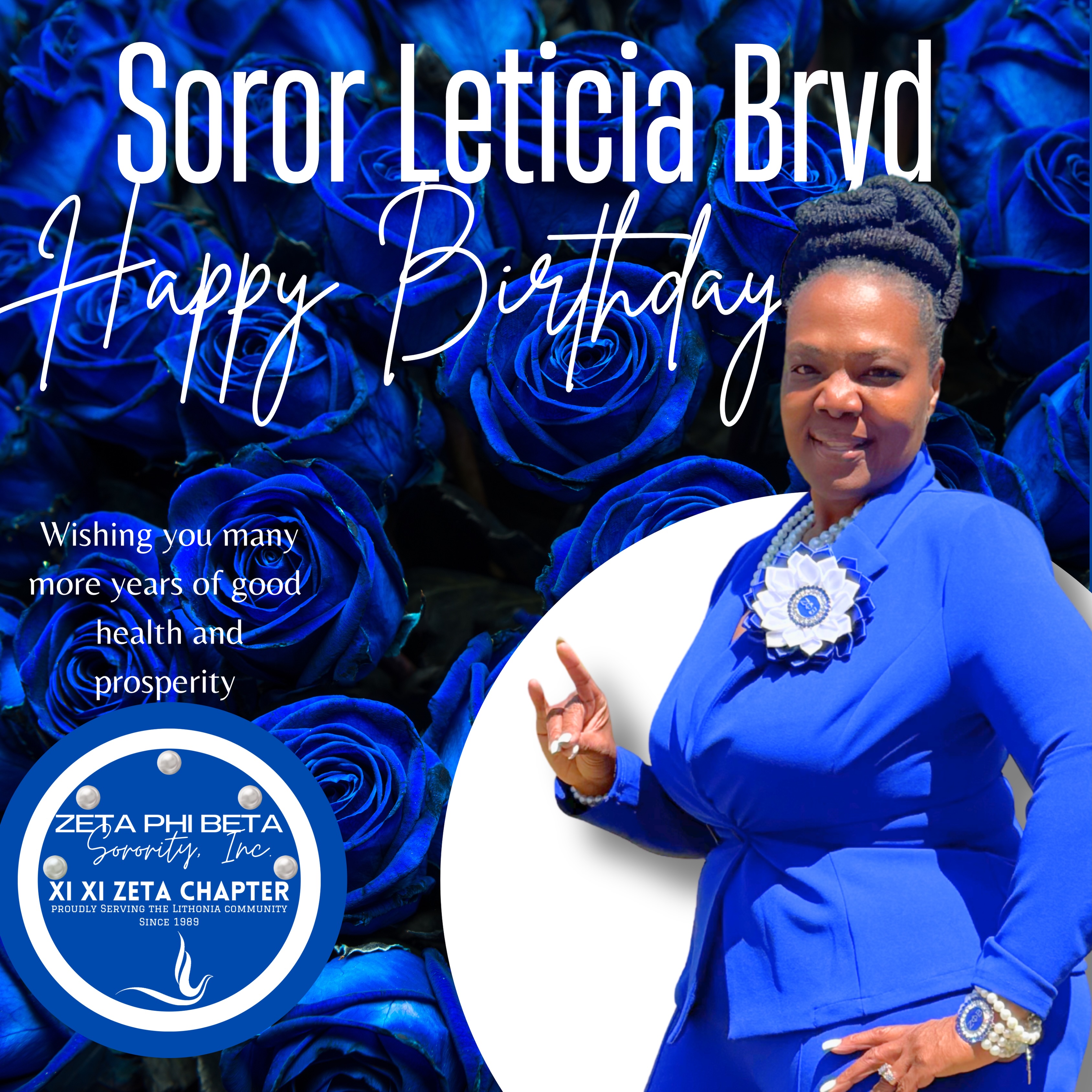 Happy Birthday, Leticia Byrd, from Xi Xi Zeta!

On behalf of the entire Xi Xi Zeta Chapter, we wish you the happiest of birthdays! We hope your day is filled with joy, laughter, and everything you wished for. May the year ahead be even brighter!